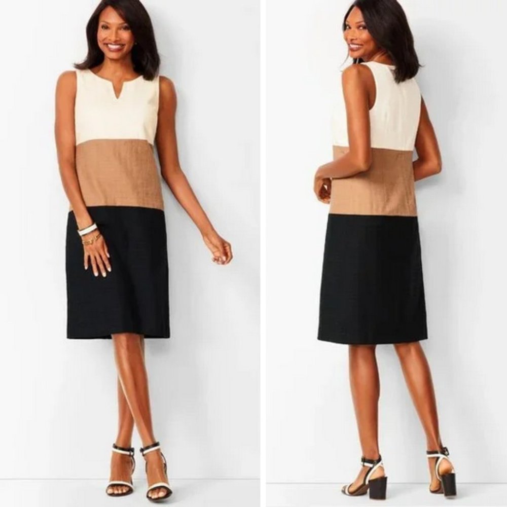 🤎 NEW Talbots Cafe Colorblock Textured Sheath Dress 16